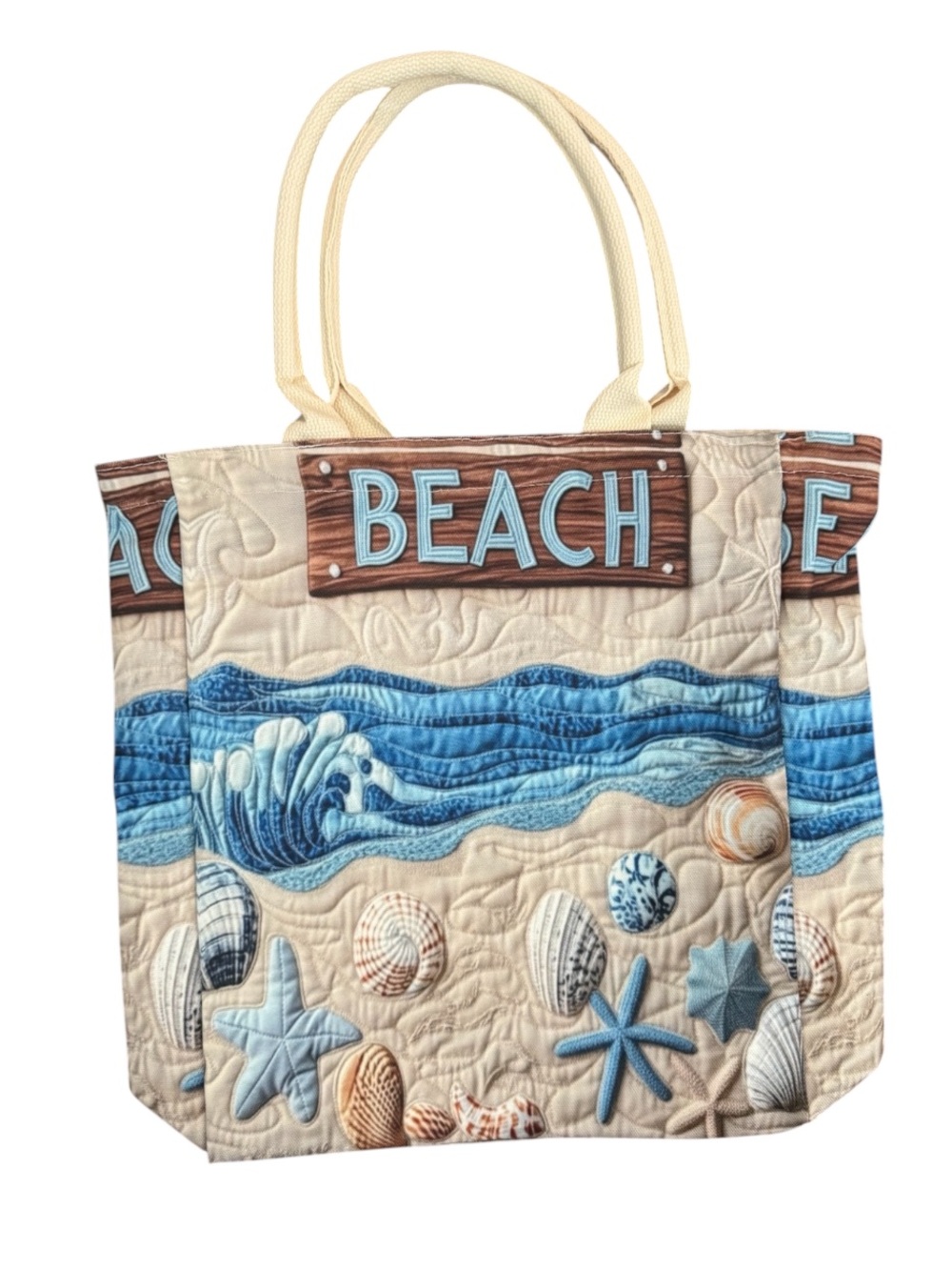 Beach Tote Bag with Seashell Design - Picture 2 of 6